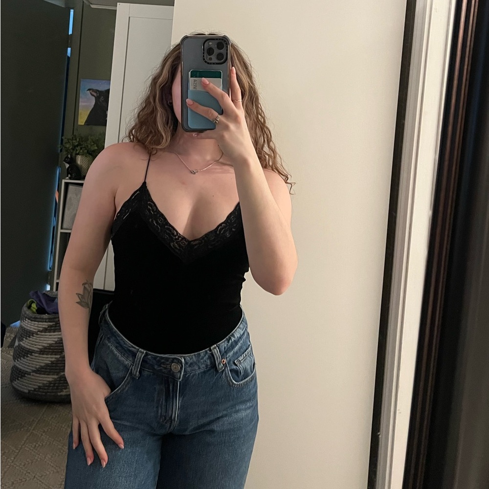Black Lace Trim Camisole body suit